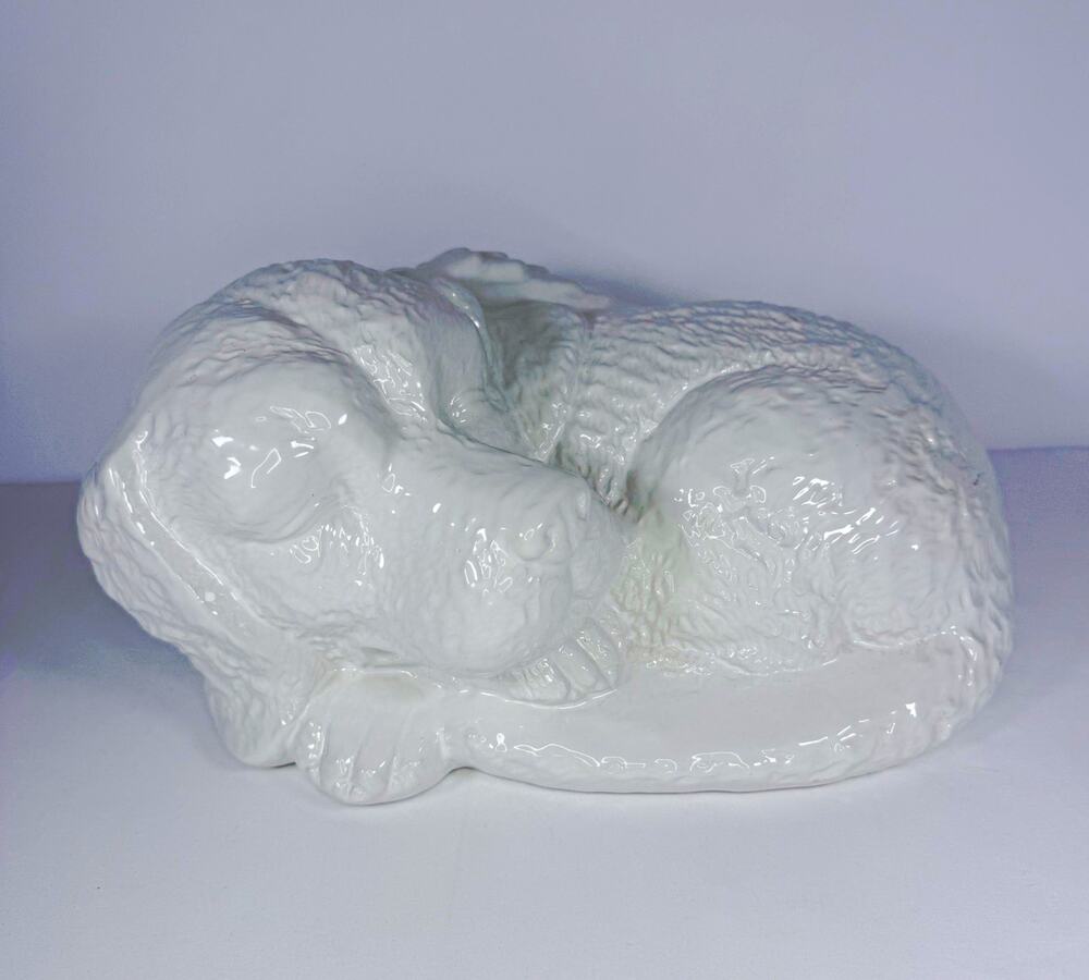 Ceramic Sleeping Dog with Angel Wings Memorial Statue Pet Remembrance Decor